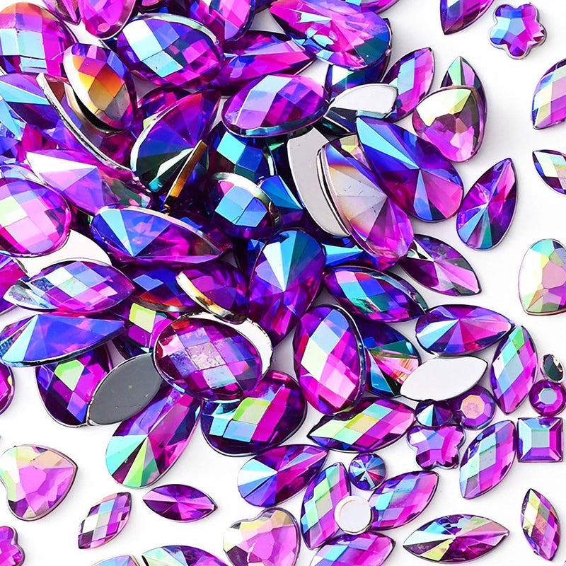 VADQZA 600PCS AB Colorful Gems Rhinestones Jewels for Crafts, Flatback Crystal Bedazzling Gemstones Rhinestone for Crafting Halloween Cosplay Party Embellishments Decorations(Deep Purple AB) - Image 1